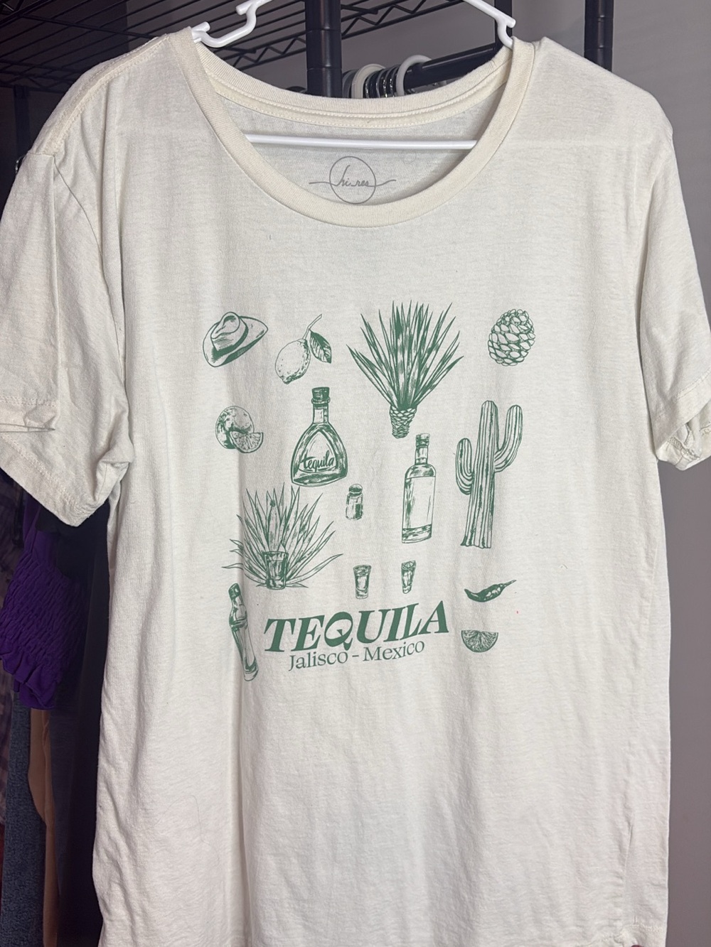 Tequila Graphic Tee - Cream with Green Print